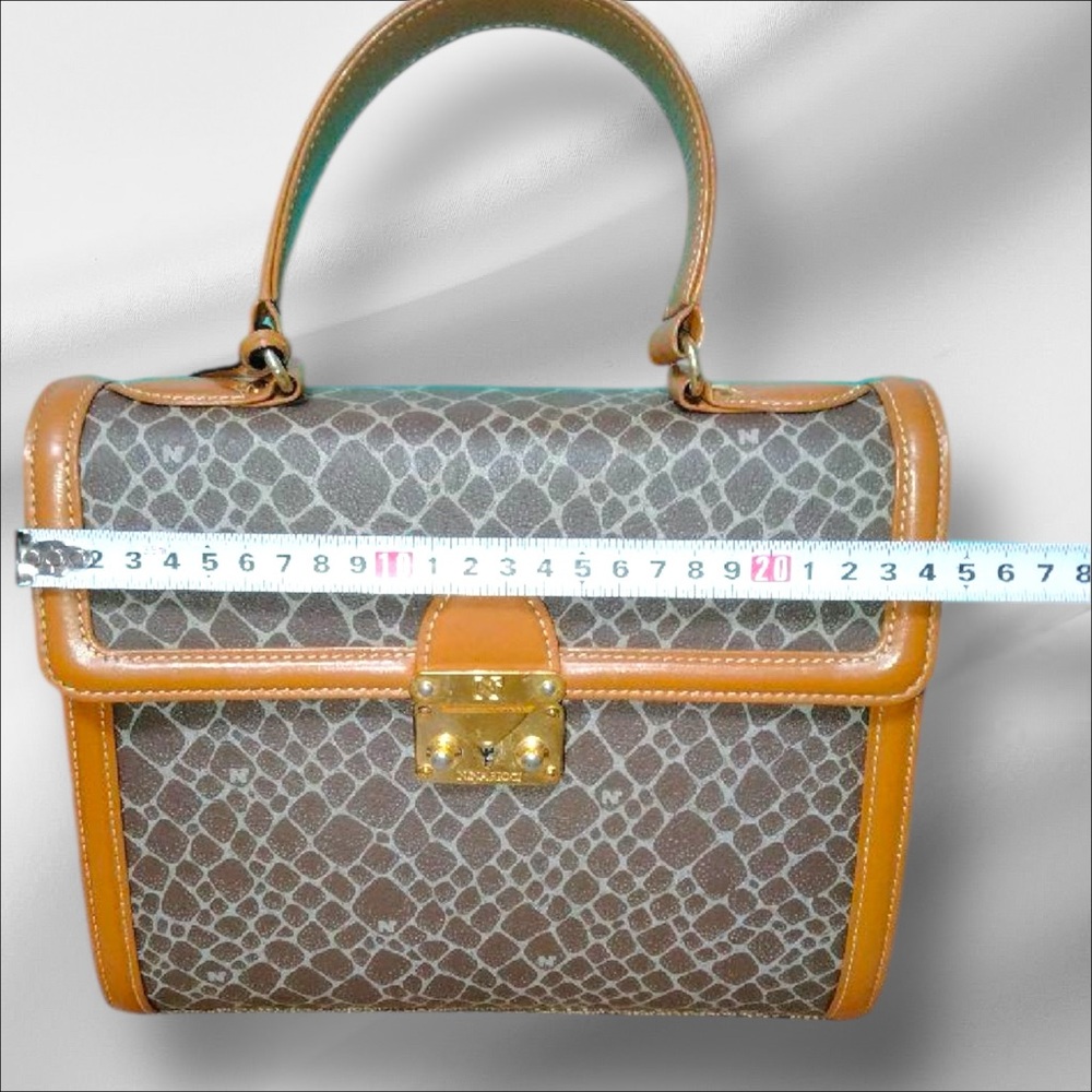 Nina Ricci Vintage Marquinerie Top Handle Brown Monogram Leather Trim Tote - Picture 5 of 5
